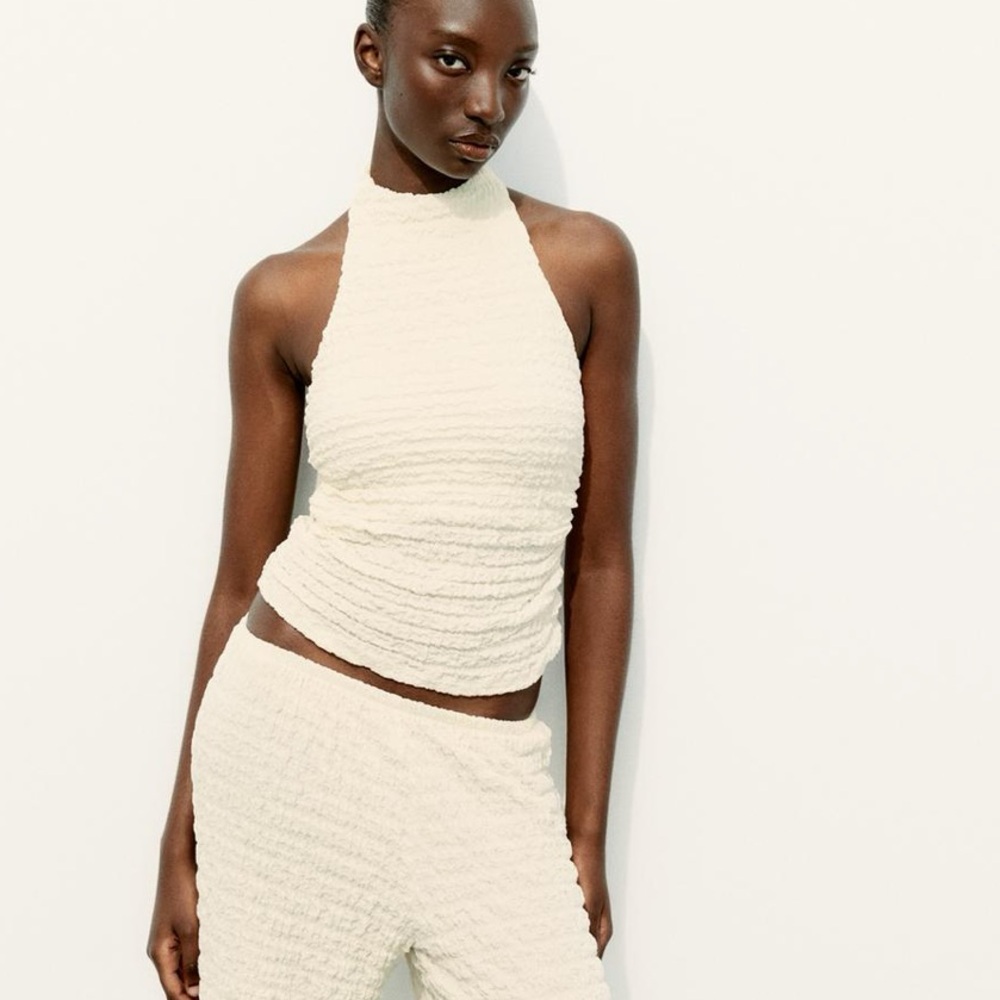 Zara Textured Halter Top Cream